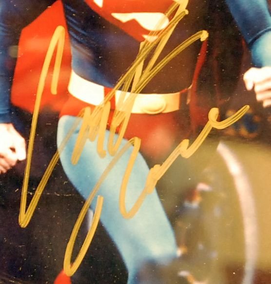 Autographed picture of Christopher Reeves as Super: Autographed, framed picture of Christopher Reeves as Superman.