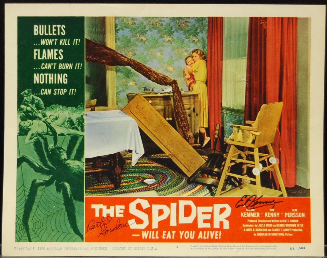 082: Autographed The Spider Movie Card: Movie Card from The Spider autographed by Ed Kemmer and Bert I. Gordon