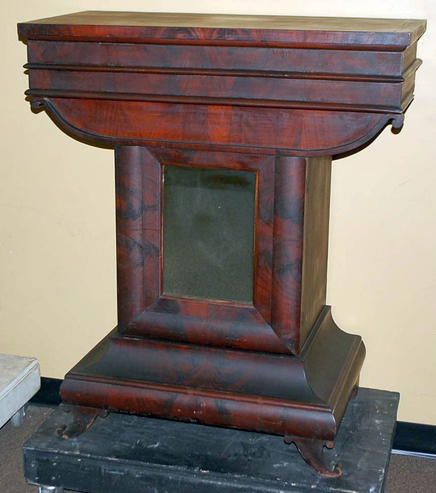 034: AMERICAN EMPIRE MAHOGANY PETTICOAT TABLE: ORIGINAL FINISH CA 1830, 32"W, 18"D, 42"TALL