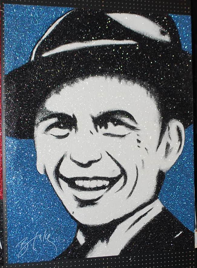 LARGE MODERN ART FRANK SINATRA BY BLAKE: INTERNATIONAL ARTIST NOW IN ATLANTA MIXED MEDIA OIL PAINT AND CRYSTALS DONE BY HAND, 47"W, 60"TALL