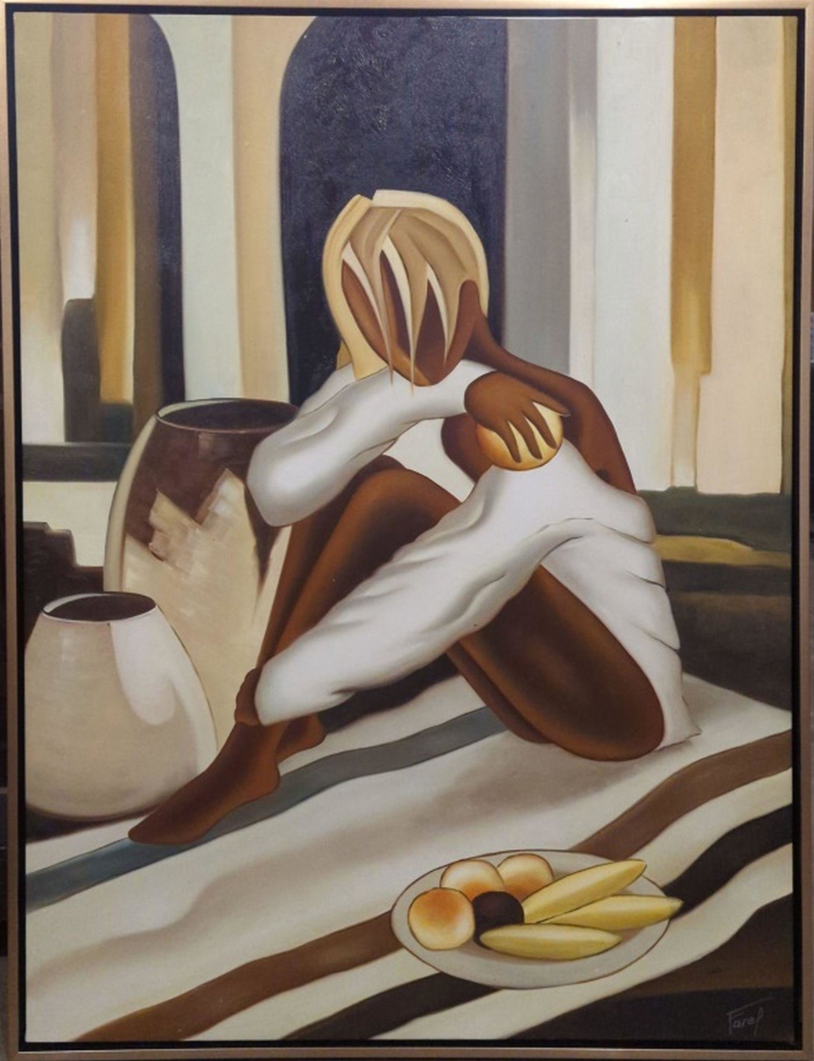 48 x 36" Original in Manner, Pierre Farel, Canvas: Amazing, beautifully colored, thought provoking, original painting in the manner of the the famous French painter Pierre Farel. We base this attribution on the same style, subject, medium, and signatu