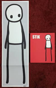 Stik " Korean Edition Grey" Hand Signed & Book: Fantastic Korean Edition Grey lithograph from the hot selling Artist: STIK. Title: Korean Hands(grey). Year: 2018. Hand signed by the artist. Size: 30 x 9.5 inches. Stik book in Korean 10.5 x 8.5 inch