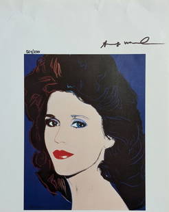 Andy Warhol Ltd Edition Print "Jane Fonda" COA: ANDY WARHOL: Hand signed limited edition print of Jane Fonda. This beautiful screen print has a very desirable low number (24/200) and is ink signed by the artist in the top right hand corner and