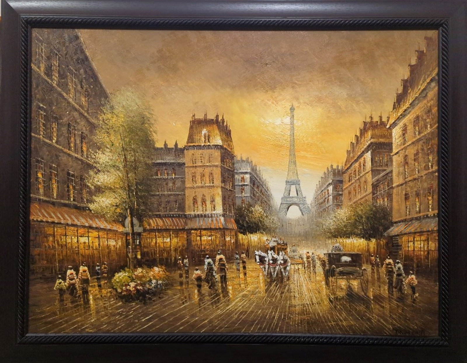 Original in Manner of Eduard Cortes Canvas 48 x 36: Amazing original cityscape the the famous post impressionism French painter Eduard Cortes is known for. This is a hand-signed original in the manner of Eduard Cortes. It is not a giclee or any other r
