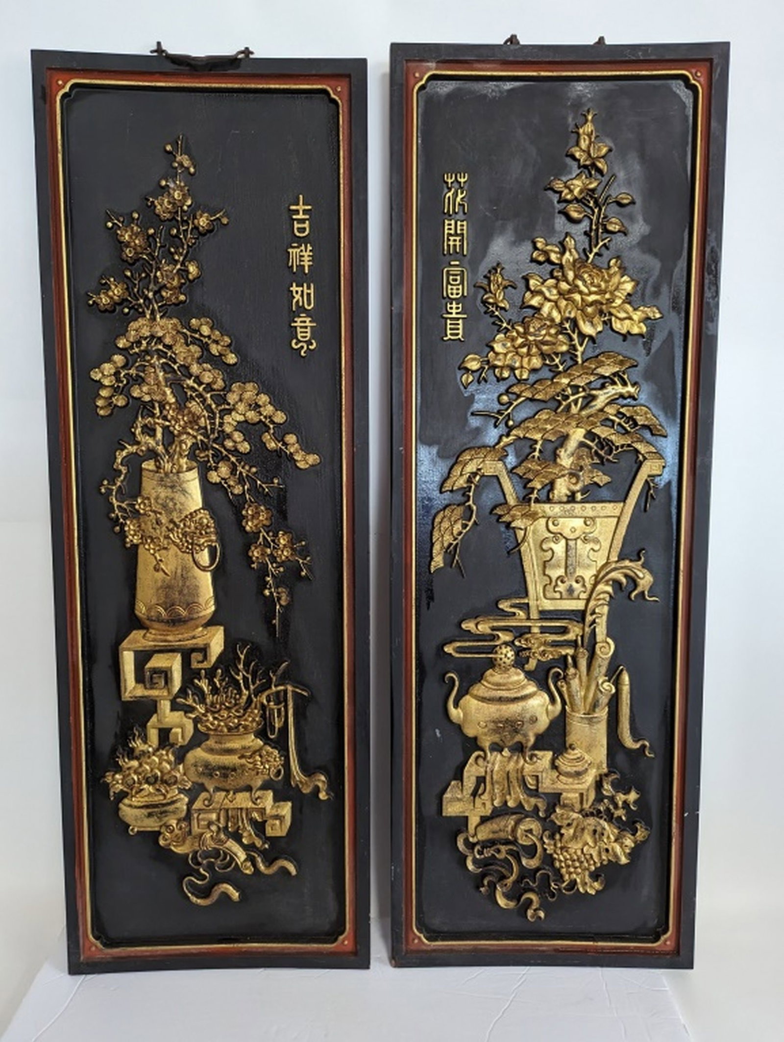 Pair Antique Chinese Wall Plaques 42"H (1 of 7)