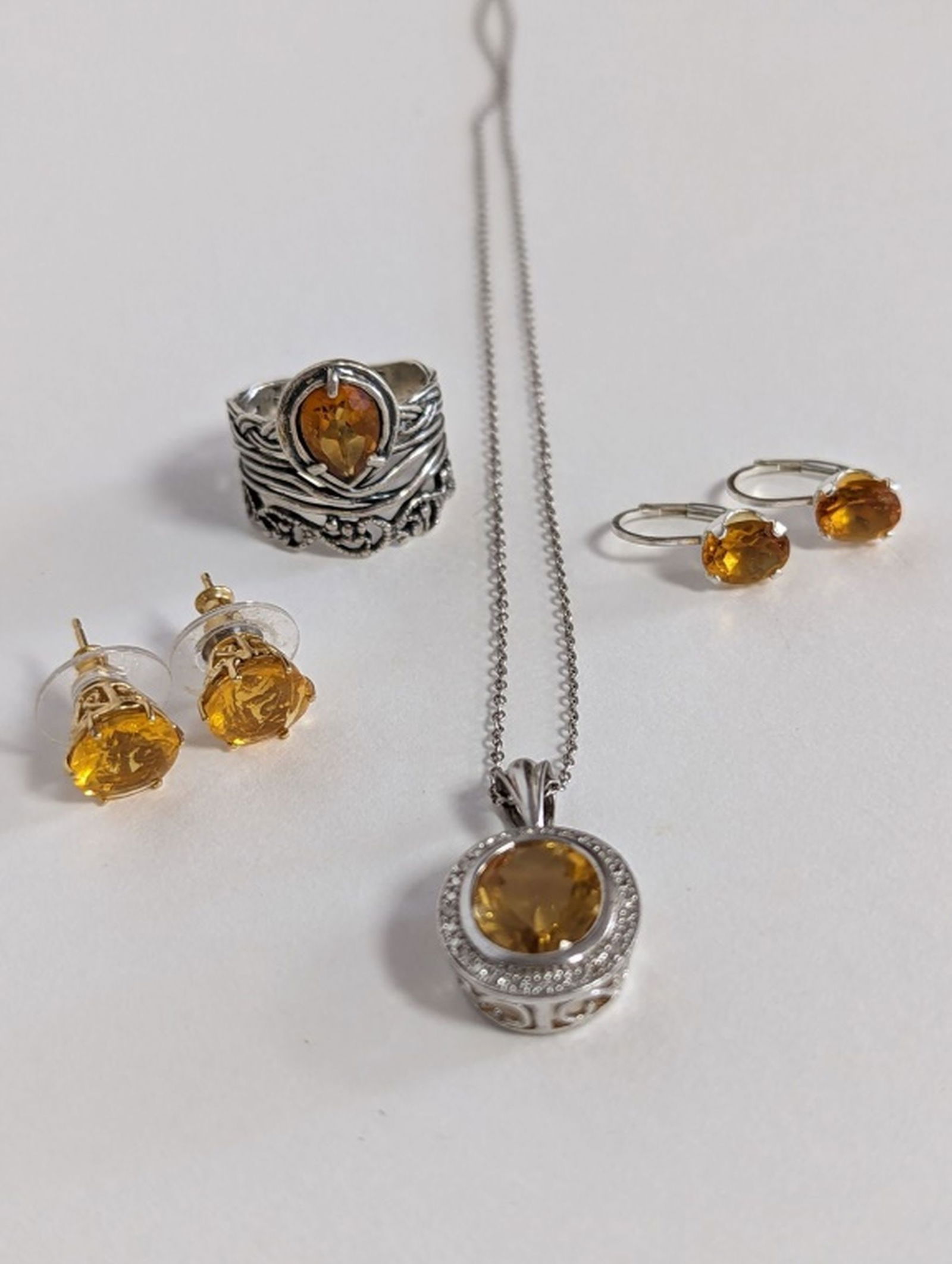 Antique Chinese Yellow Crystal, Silver Jewelry Set (1 of 15)
