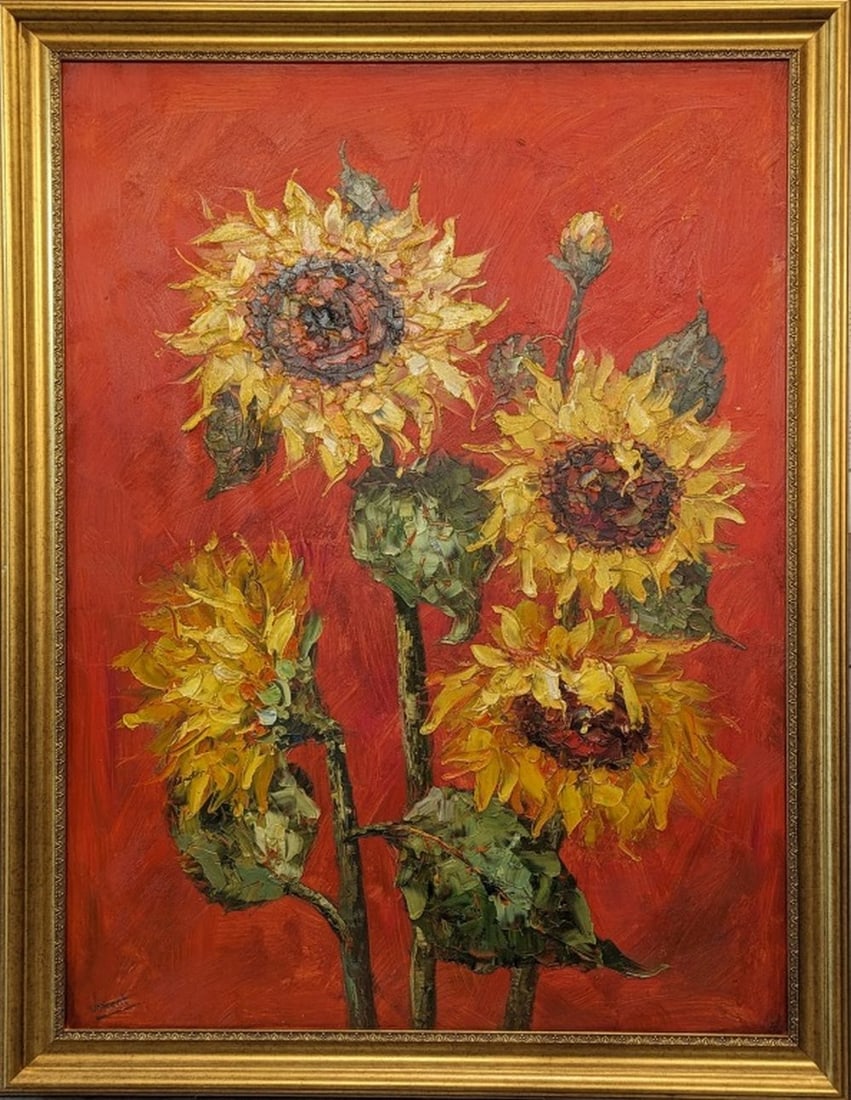 Original Sunflowers In Manner Of Van Gogh 48 X 36 Auction