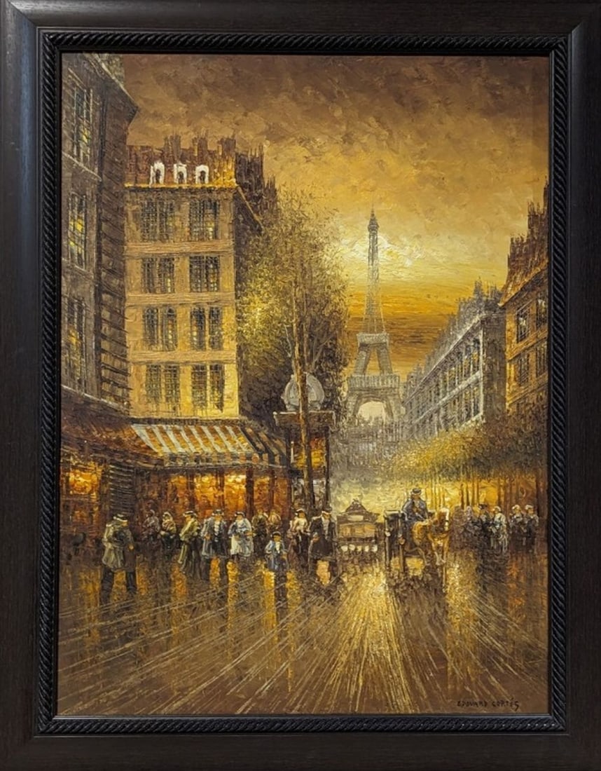 Original in Manner of Edouard Cortes 43 x 32": Amazing original cityscape the the famous post impressionism French painter Eduard Cortes is known for. This is a hand-signed original in the manner of Eduard Cortes. It is not a giclee or any other r