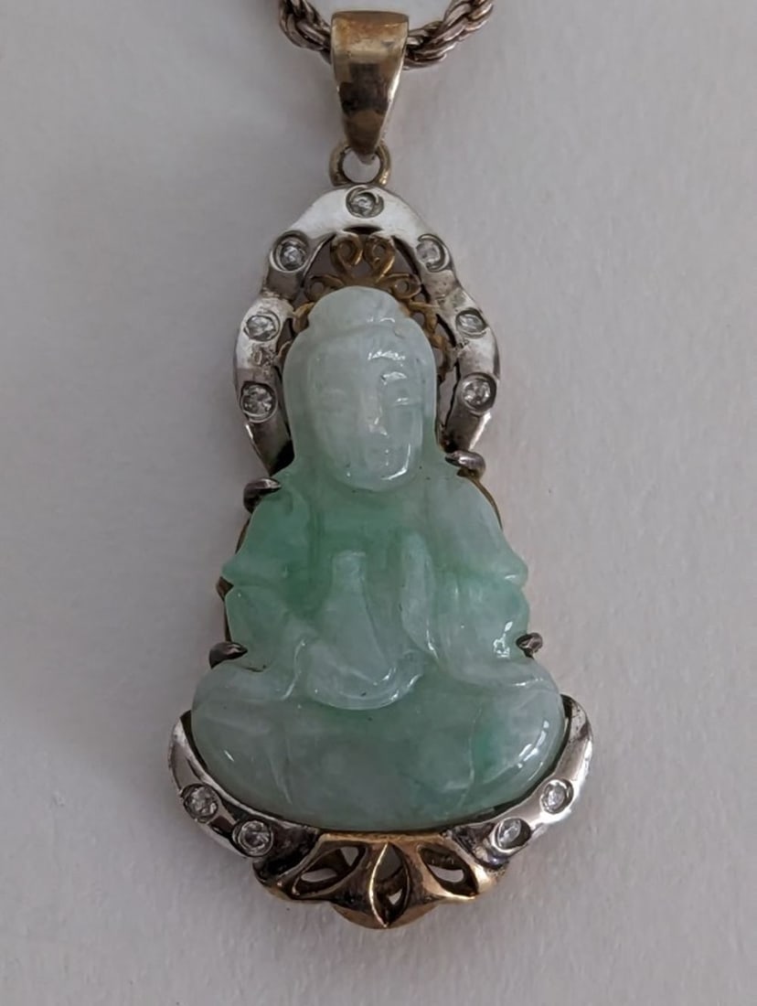 Antique Jade Buddha Pendant Necklace 24" (1 of 10)