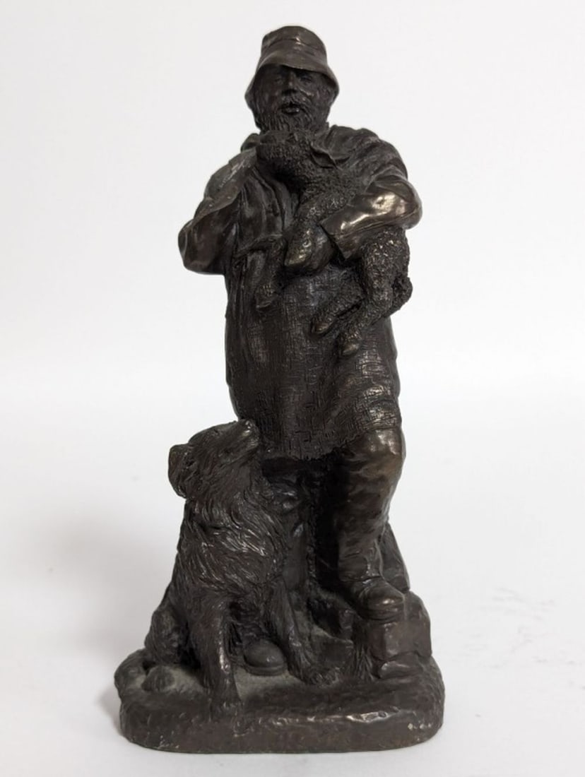 Vintage Shepherd with Dog Bronze Sculpture 8.5H" (1 of 8)