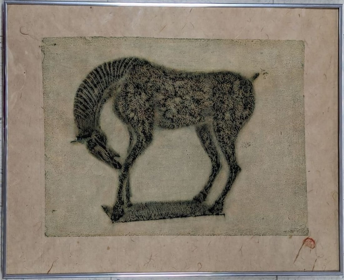 Rare Chinese Woodblock Horse Print 14 x 18" (1 of 11)