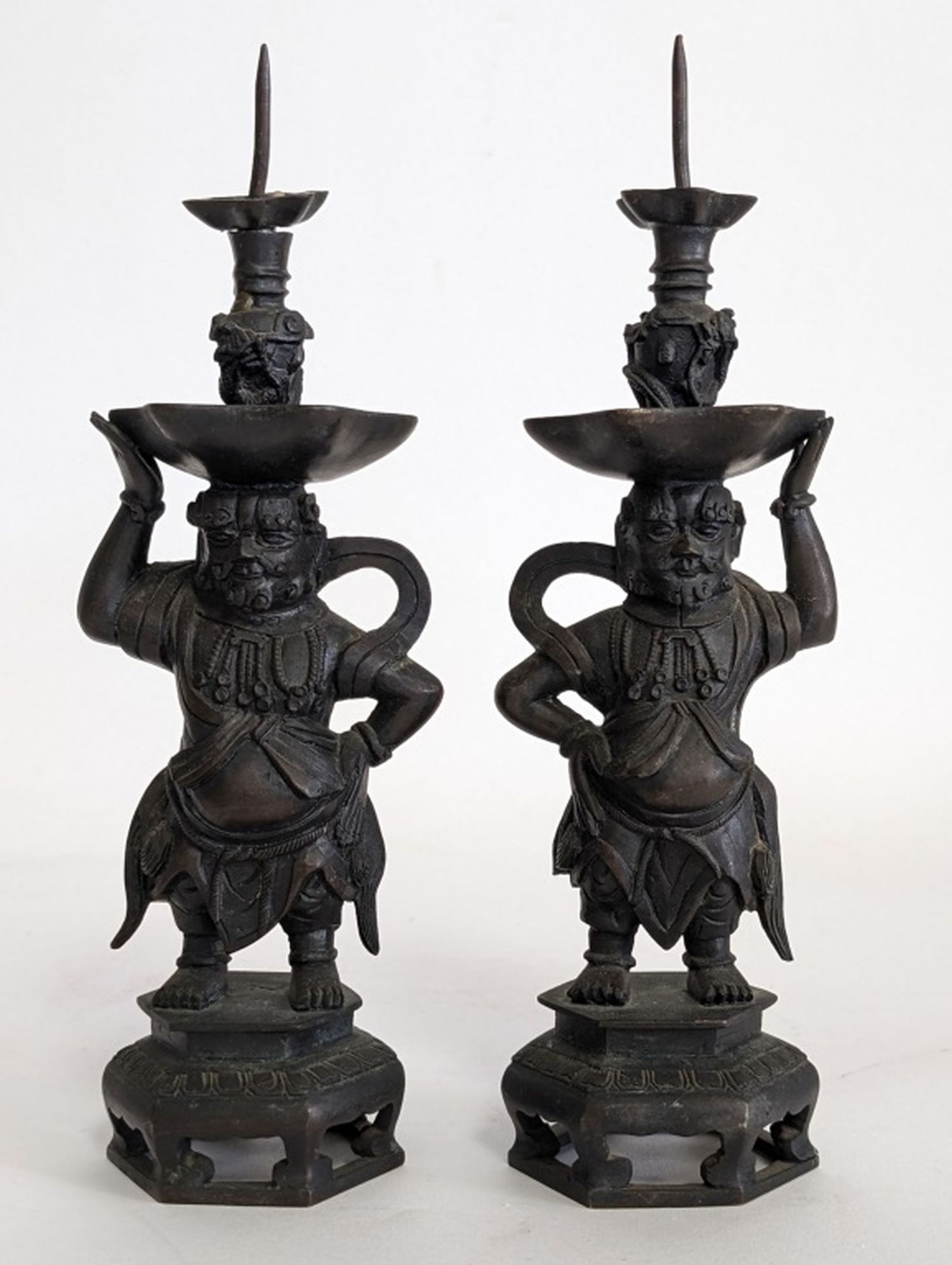 18thc Chinese Bronze Foreigner Candlesticks 10"H (1 of 11)