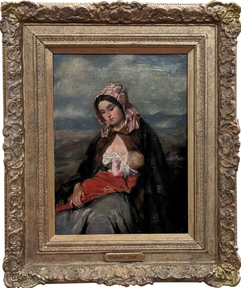 Thomas Faed R. A.: Mother and child with a backdrop of a mountainous landscape. Thomas Faed (1826 - 1900) was active/lived in United Kingdom, Scotland, England. Thomas Faed is known for Paintings of orphans, beggars and