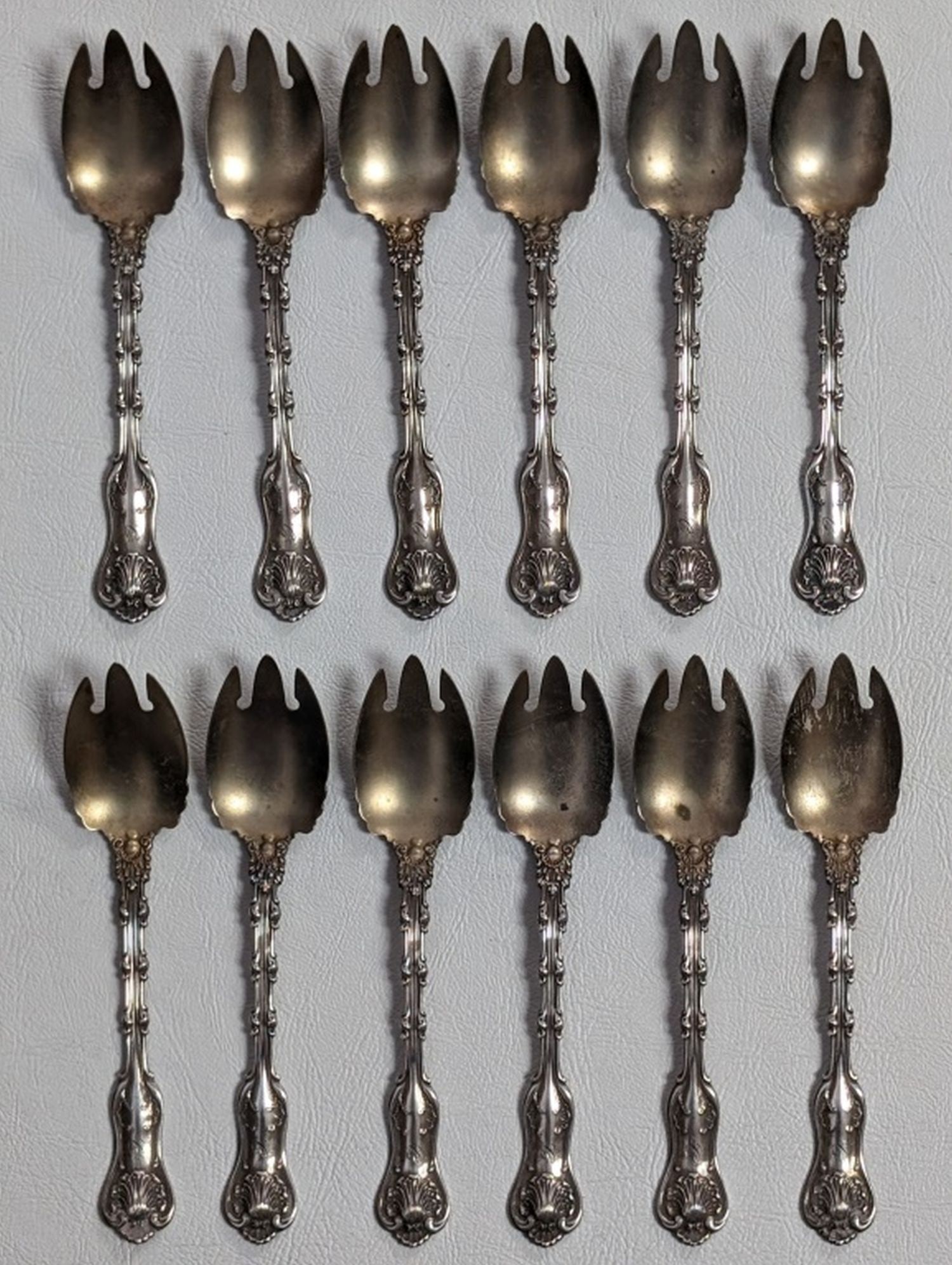 12 Whiting Sterling Ice Cream Forks 5.25" (1 of 8)