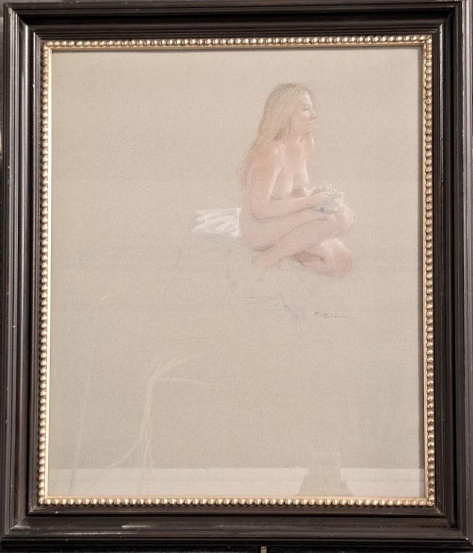 Original Rasmussen Nude Study: Beautiful original pastel nude signed Rasmussen. Pastel on paper. Paper: 24 x 20 in. Frame: 29 x 25 in. Condition: Very good. Expect to pay $500 and up in a gallery.