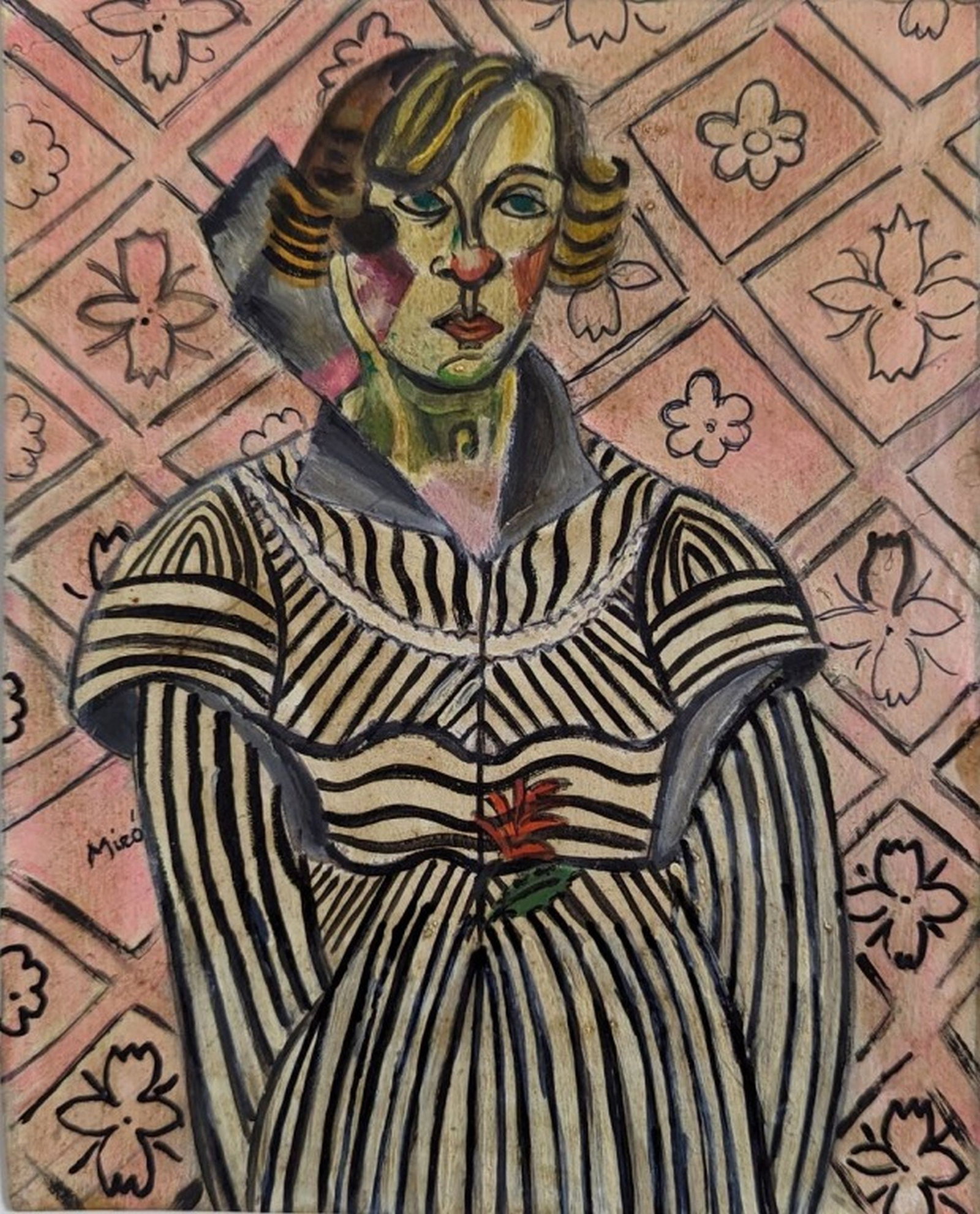 Original in the Manner of Joan Miro: Amazing and striking original painting in the manner of Joan Miro! We base this attribution on the same medium, style, subject, complexity, and signature as used by Miro. Medium: Oil and gouache on he