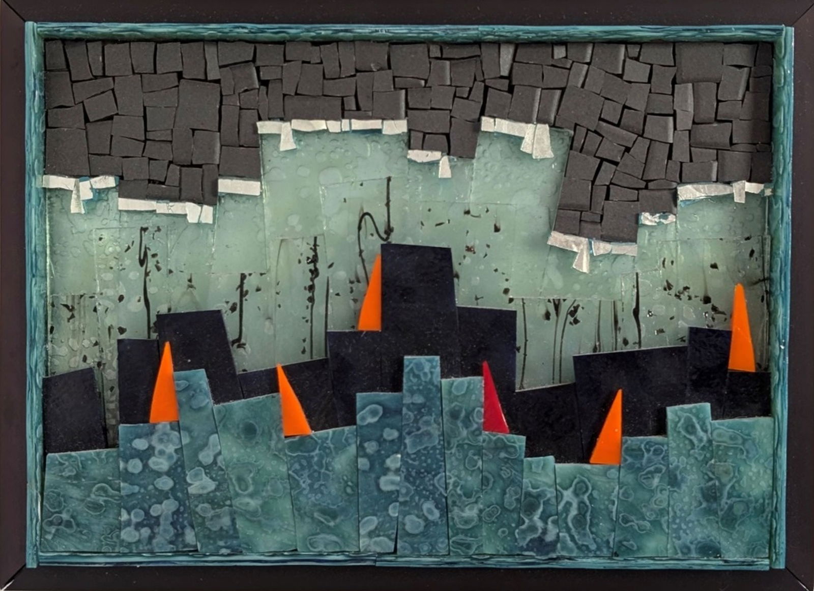 Kelly Knickerbocker Original Mosaic Sculpture 10"W: Fine original mosaic glass artwork from American artist Kelly Knickerbocker. Kelly says Life is hard material. Make it art. She has done just that with this striking original sculpture titled At Sea.