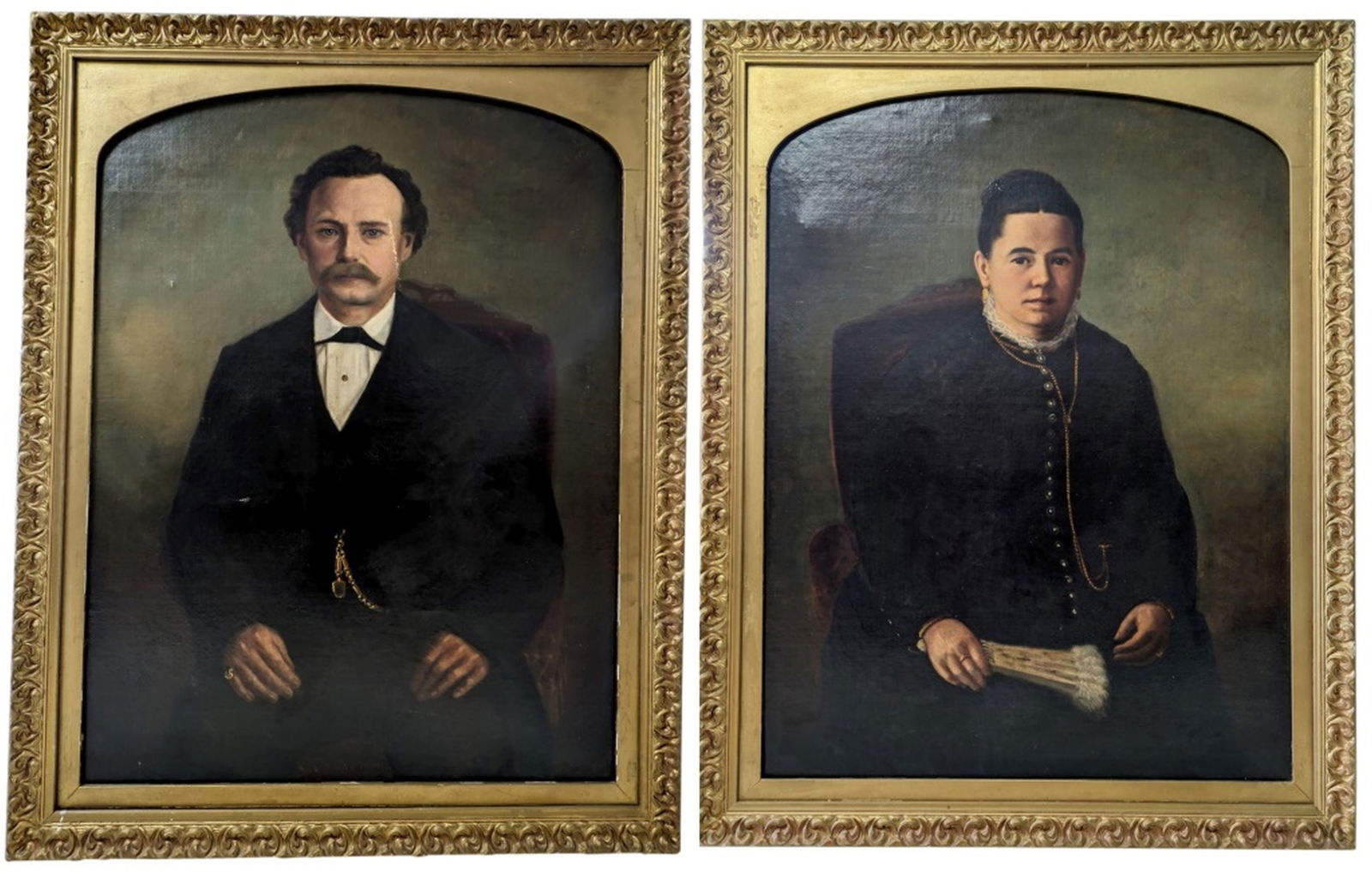 Pair of 19thc Lady & Gent Portraits, 44 x 34" (1 of 15)