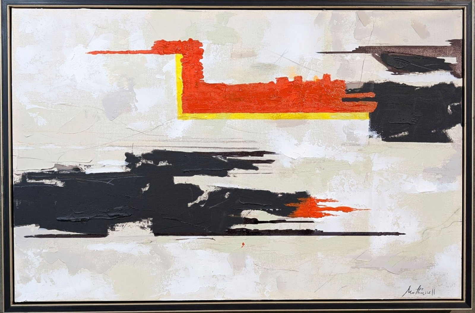 Original in Manner of Robert Motherwell 22 x 34": Original portrait painting in the manner of the American abstract exspressionist painter Robert Motherwell. We base this attribution on the same medium, style, subject, complexity, and signature used 