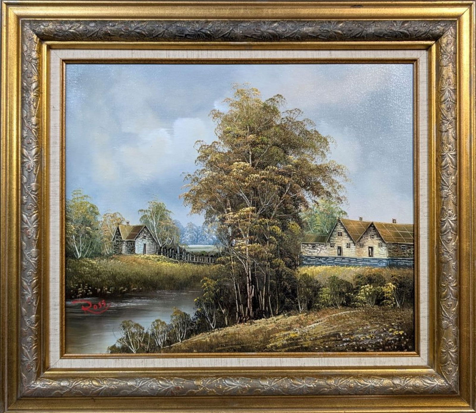 Original in Manner of Bob Ross 20 x 24": Lovely landscape original painting in the manner of Bob Ross. We base this attribution on the same medium, style, subject, complexity, and signature as used by Ross. Medium: Oil on canvas. Condition: