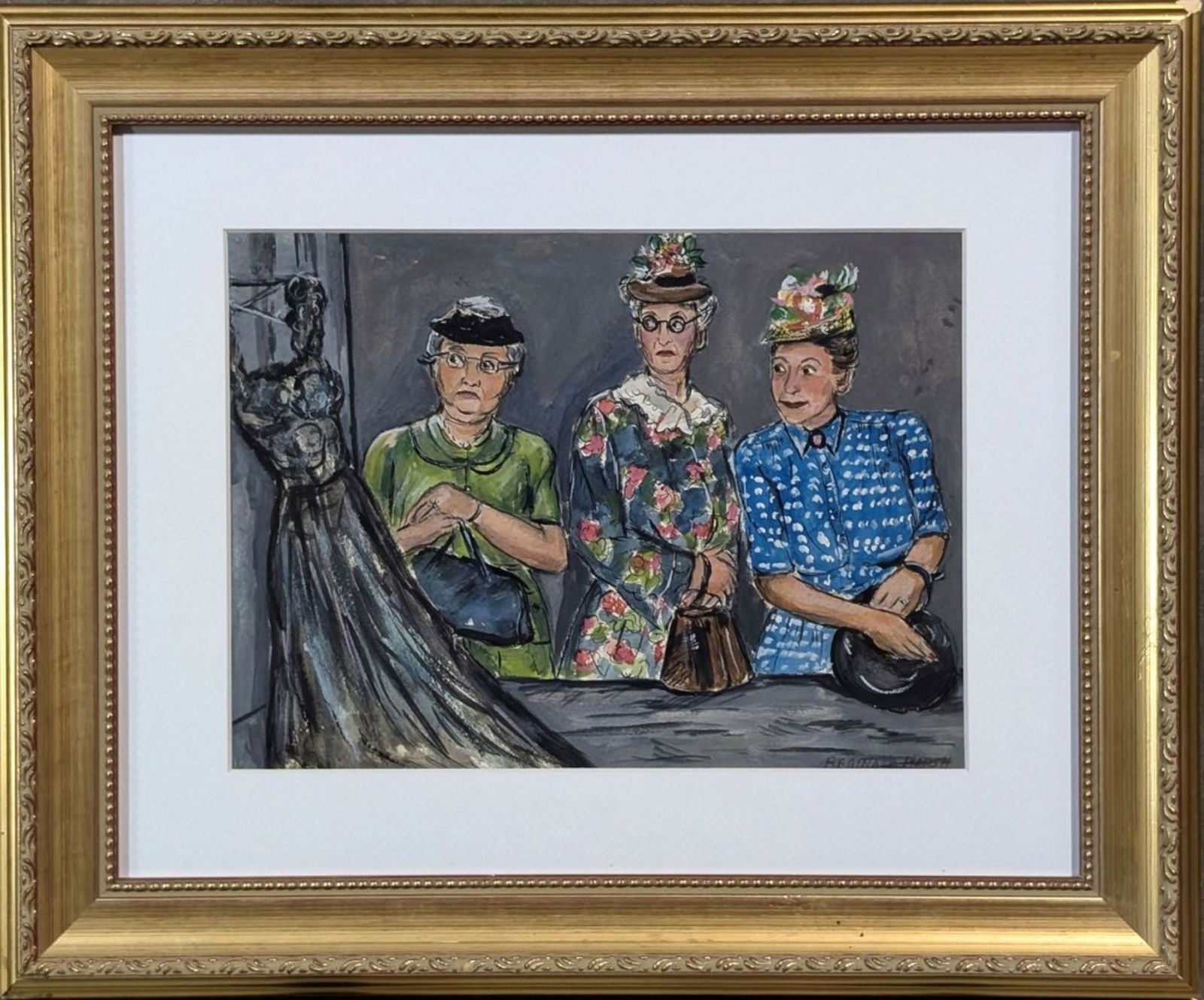 Original in Manner of Reginald Marsh, 8 x 10": Wonderful and welcoming original painting in the manner of Reginald Marsh. We base this attribution on the same medium, style, complexity, and signature as used by Marsh. Medium: Watercolor and gouach