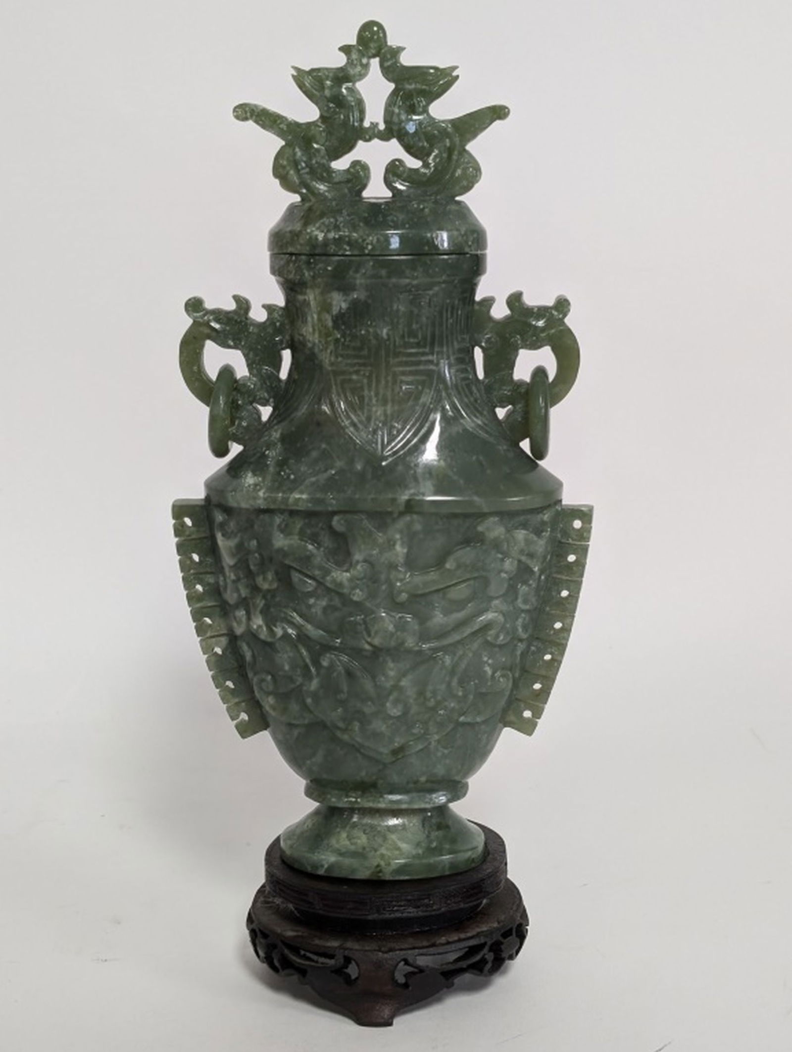 Early 20thc Chinese Jade Vase with Lid 9"H (1 of 11)