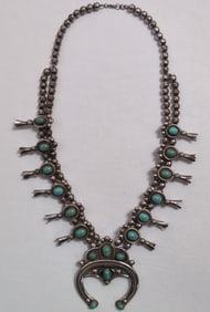 Rose Haley Long Navajo Squash Blossom Necklace