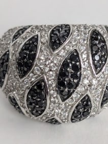 Vintage Sterling, Diamond, Onyx, Ring