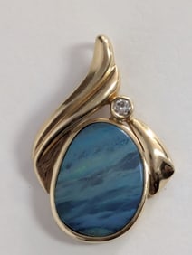 14K Yellow Gold Amazonite Diamond Pendant