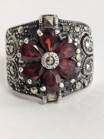 Vintage Sterling Silver Ruby Diamond Ring