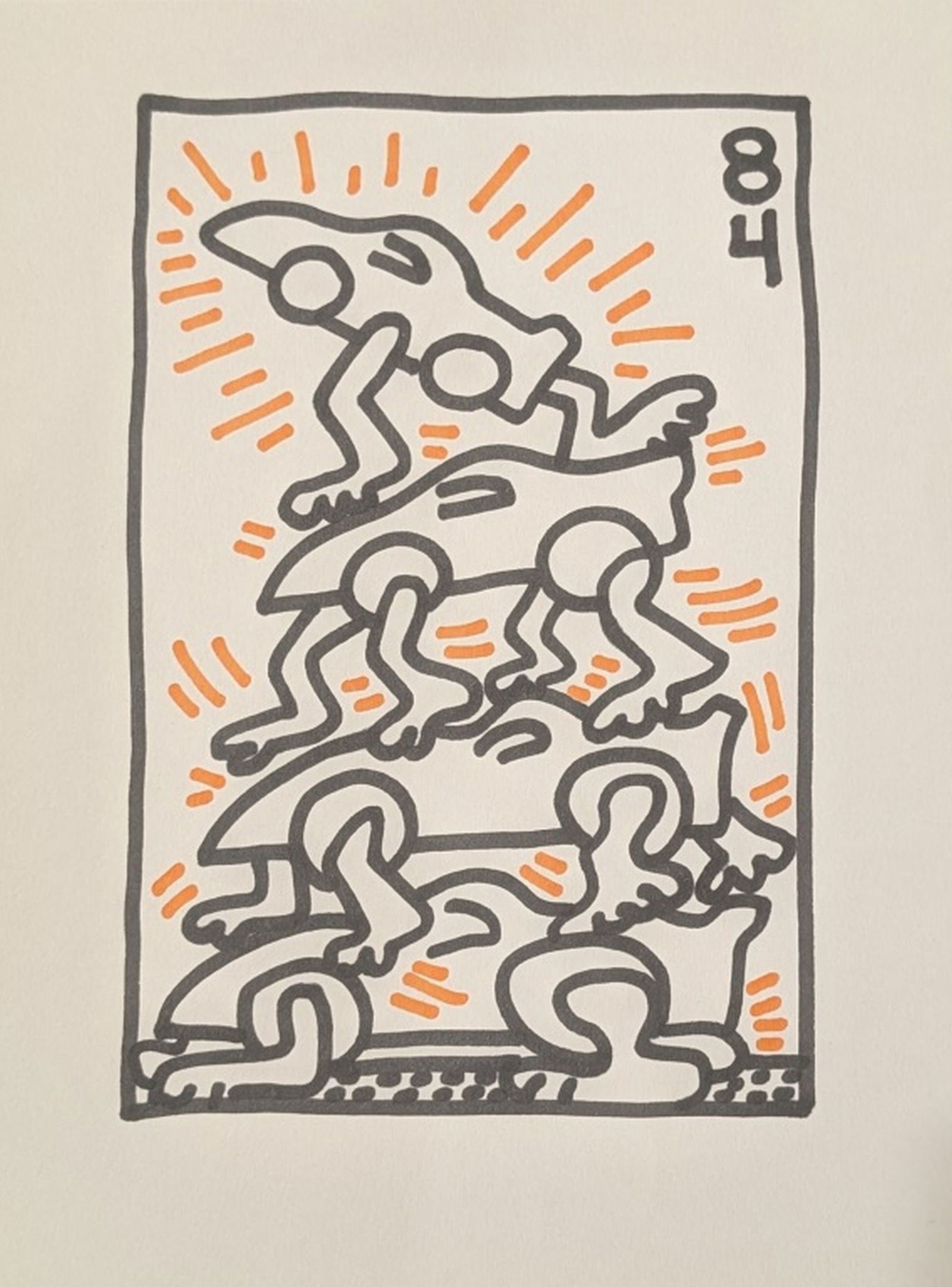 Original After Keith Haring "The Harmonic Tower": This is an original drawing titled The Harmonic Tower after Keith Haring. We say after because we do not know who drew it although it after the same drawing Haring did. Image size: 8.5 x 5.75 in. Pape