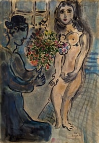 Original in the Manner of Marc Chagall Nude