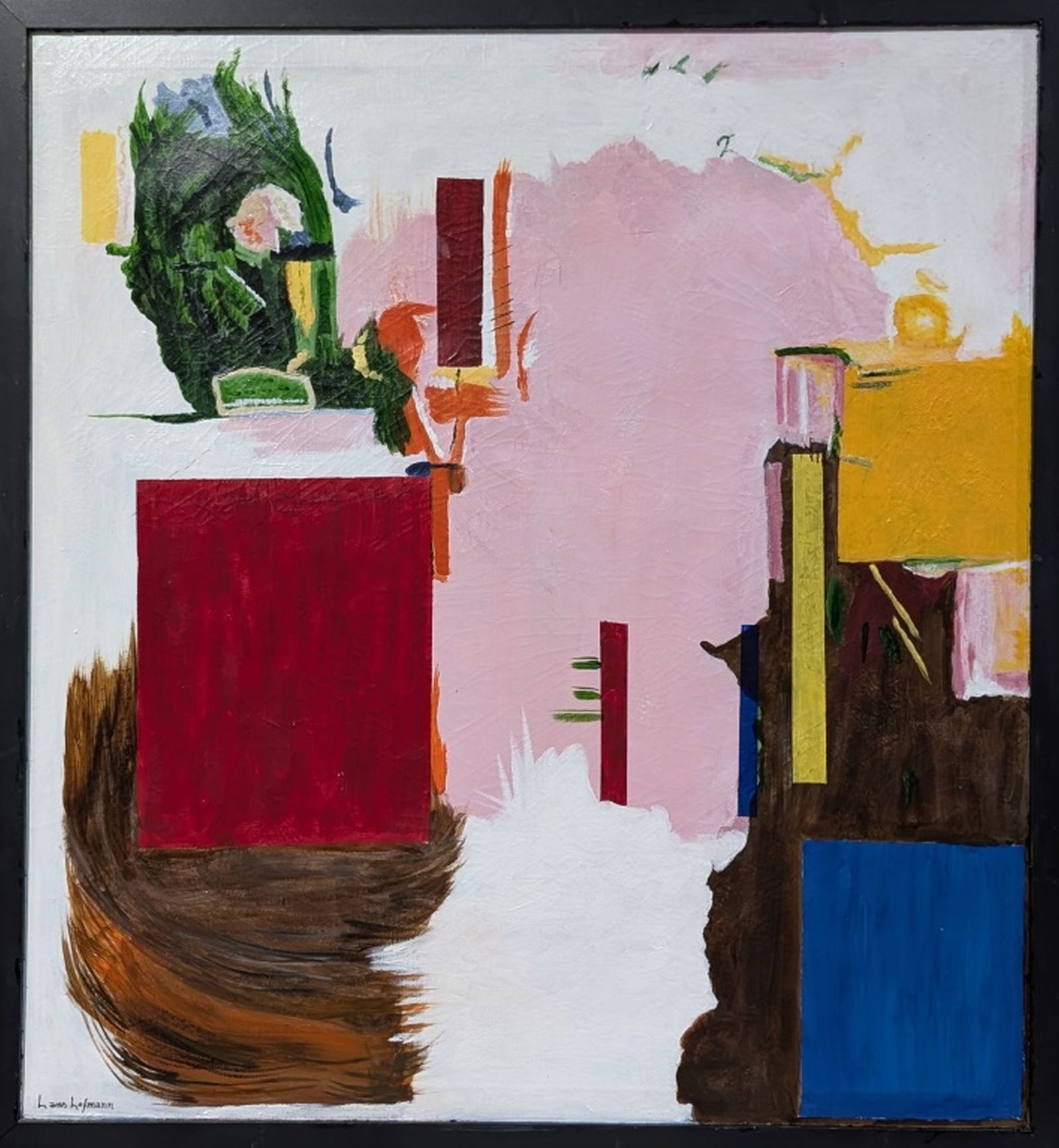 Original in the Manner of Hans Hofmann 42 x 38": Amazing and large example of abstract expressionism original painting in the manner of American-German artist Hans Hofmann! We base this attribution on the same medium, style, subject, complexity, and