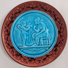 Antique Schutz Majolica Cupid Plate 10"
