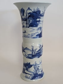 Chinese blue and white GU vase, Kangxi 17.25"H