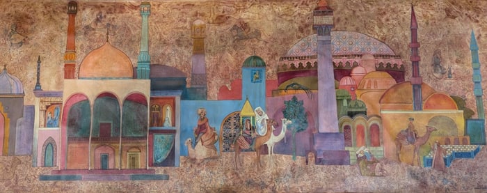 Huge Original Mid-East Mural on Canvas 48 x 143"
