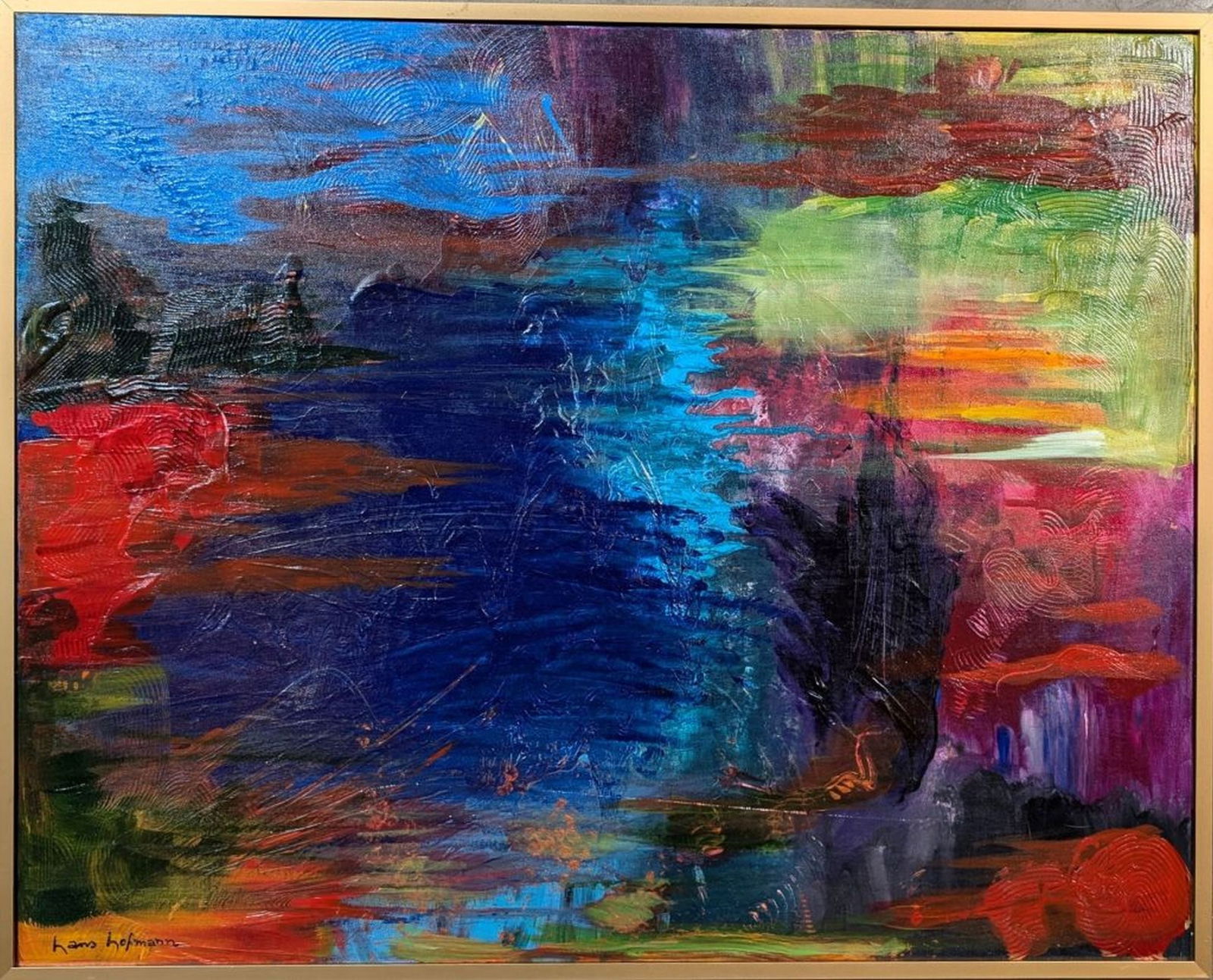 Original in Manner of Hans Hofmann 24 x 30": Brilliant and thought provoking original in the manner of abstract expressionist Hans Hofmann. We base this attribution on the same medium, style, complexity, and signature as used by Hofmann. Medium: