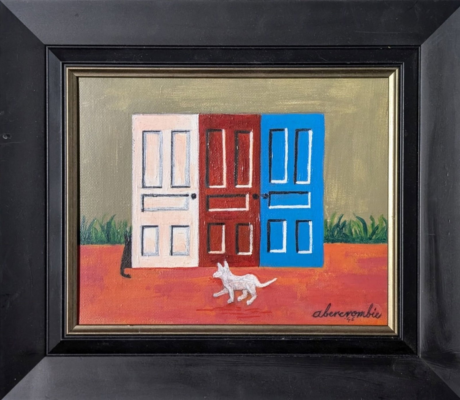 Original in the Manner of Gertrude Abercrombie: Fun and whimsical original painting in the manner of Gertrude Abercrombie! We base this attribution on the same medium, style, complexity, and signature as used by Abercrombie. Medium: Oil on canvas. 