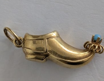 18K Gold Slipper, Turquoise Ball, Charm