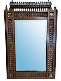 Antique Syrian Mixed Wood & Bone Mirror 38 x 25"