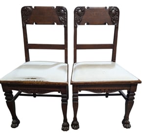 Pair of Antique Paw Foot Oak Side Chairs