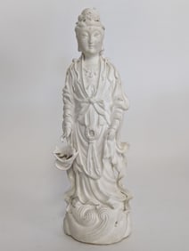 19thc Blanc de Chine Porcelain Guan Yin 12"H