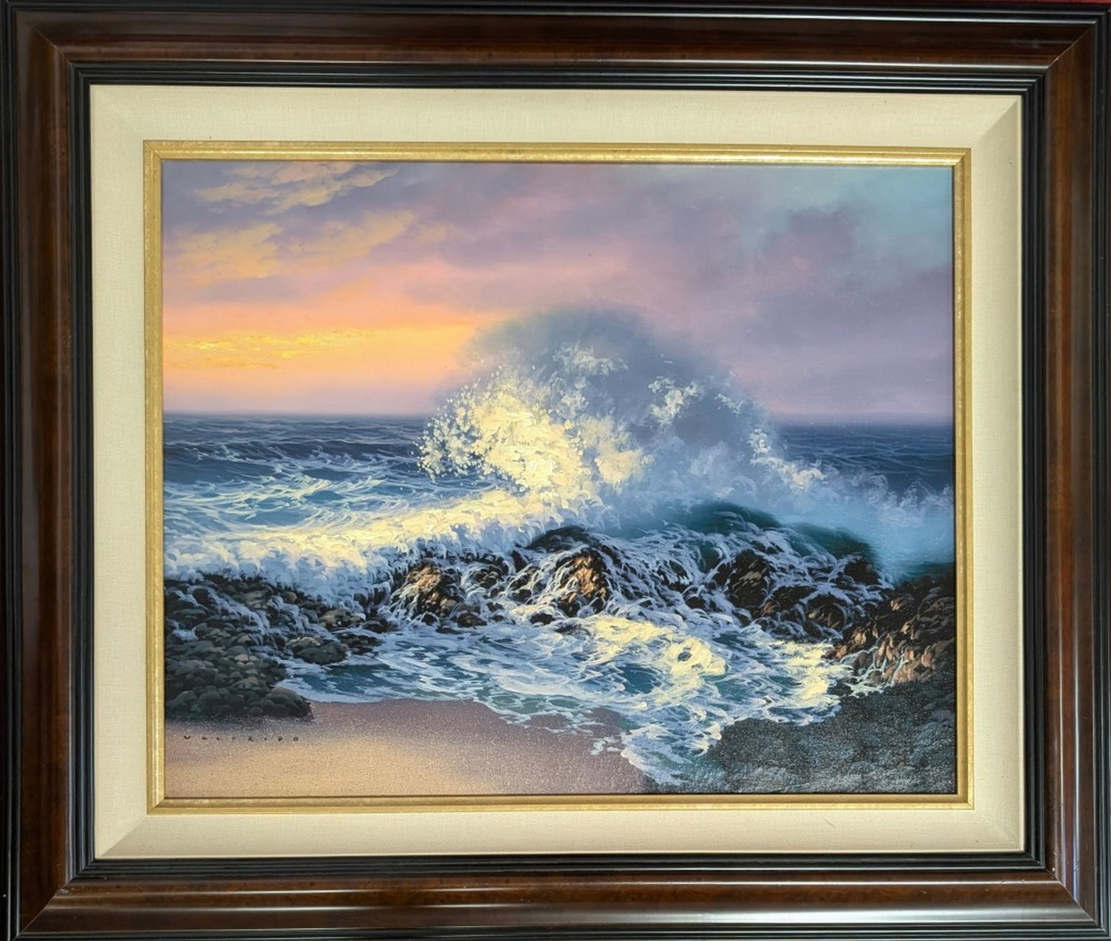 Walfrido Garcia "Crescendo" 24 x 30" Signed: Amazing seascape by Filipino artist Walfrido Garcia. Title: Crescendo. Medium: Giclee on canvas. Limited edition. Signature: Hand signed and numbered. Art: 24 x 30 in. Frame: 35 x 41 in. Very good con