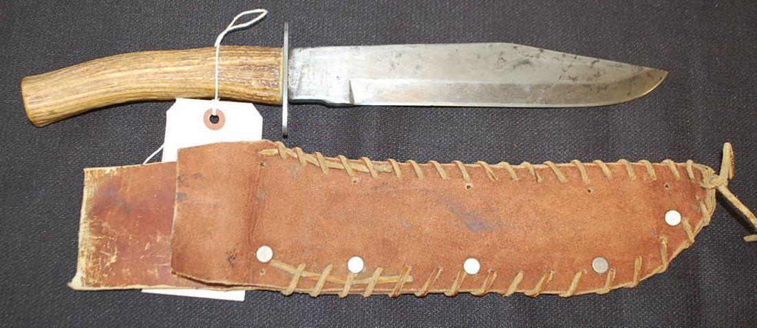 MOUNTAIN MAN BOWIE KNIFE: WITH LEATHER SHEATH, STAG HANDLE