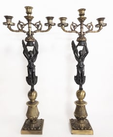 19thc French Empire Bronze & Ormolu Candelabras