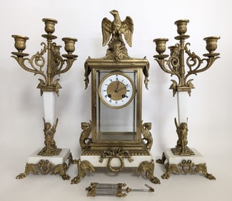 19thc French Clock and Candelabra Set 18H"