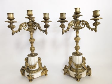 19thc Neoclassic Gilt Bronze & Marble Candelabras