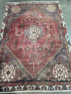 Shiraz Hand Knotted Rug 4.7 x 7 ft: Beautiful Hand Knotted Rug! 4.7 x 7 ft. Retail $1200. Semi-antique 20 - 50 years old. In good condition and ready to use. May have some wear. We consider the photos to be the condition report. Please