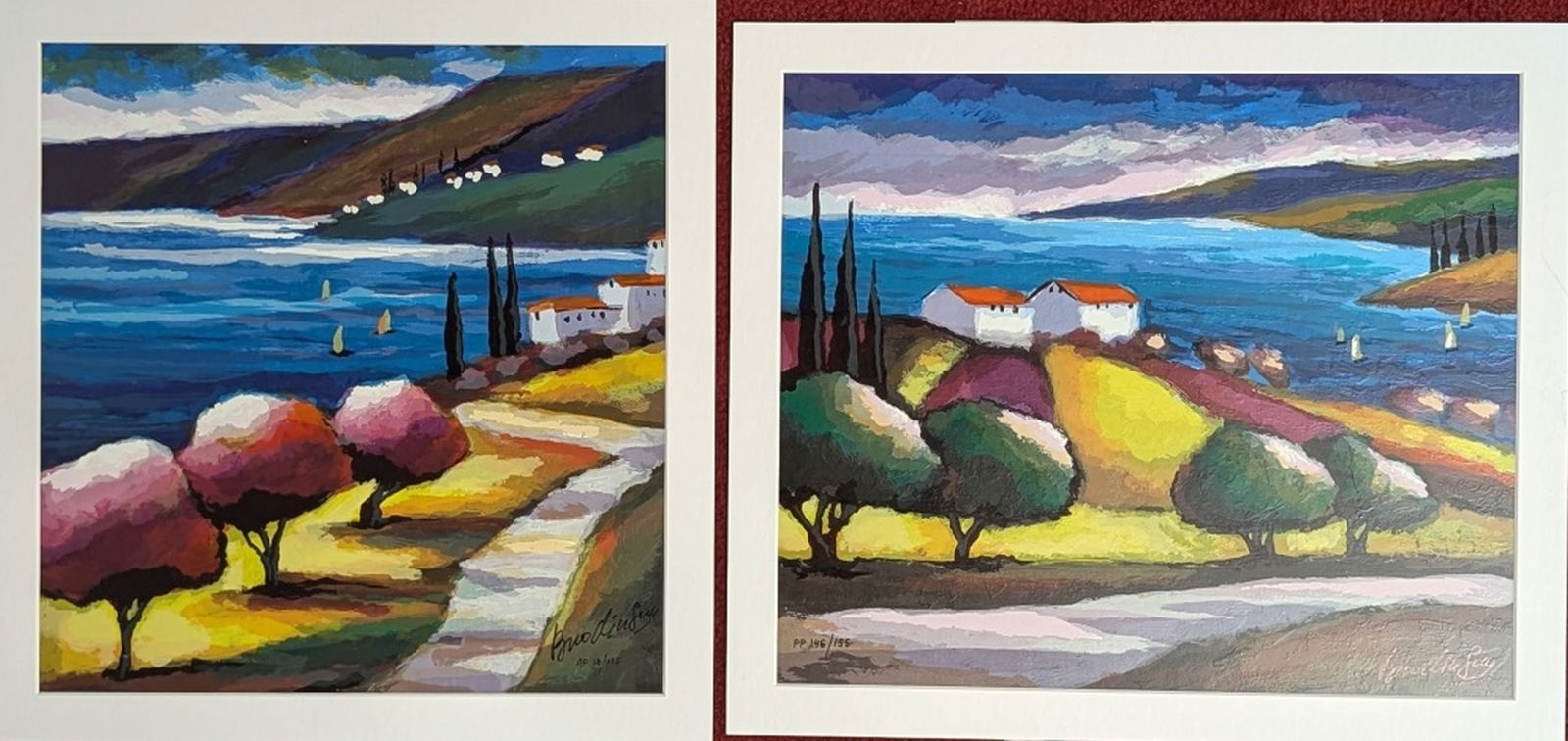 Pr. Slava Brodinsky Ltd. Edition Serigraphs, COA: Beautiful matched pair of limited edition color serigraphs hand signed by Russian artist Slava Brodinsky. Where the Sky Meets the Sea (2018). Printers Proof numbered PP146/195 (matted to 14.5 x 17 in.