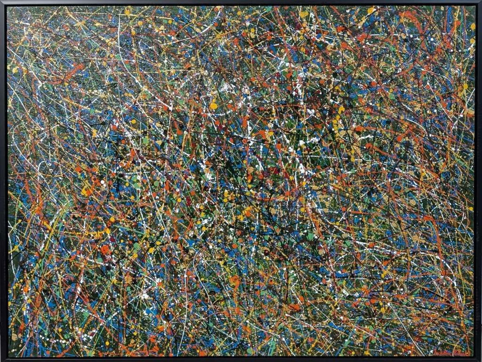 Original in the Manner of Jackson Pollock 34 x 46": Large, Striking, and spectacular original painting in the manner of Jackson Pollock! This is not a giclee yet a multi-layered original drip painting. We base this attribution on the same medium, style
